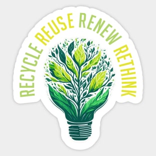 Recycle Reuse Renew Rethink Planet Earth Day Environment Sticker